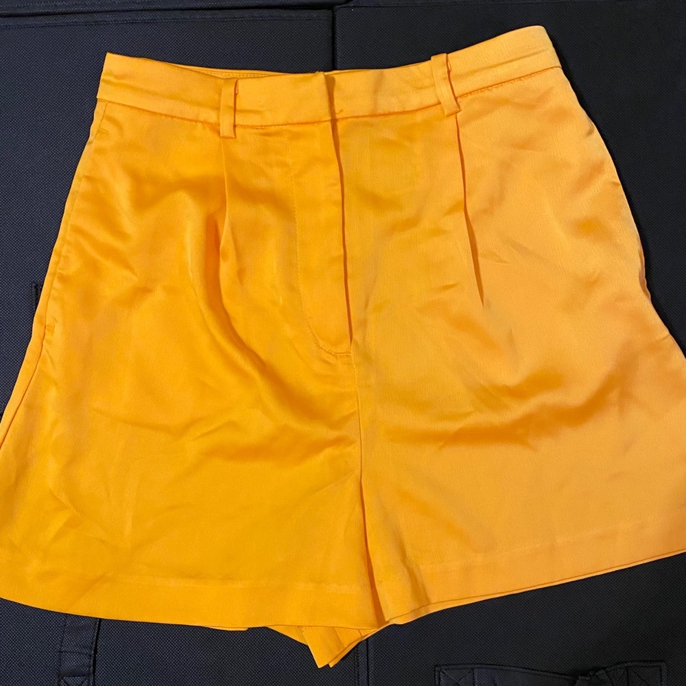 Silk mustard yellow high-rise shorts